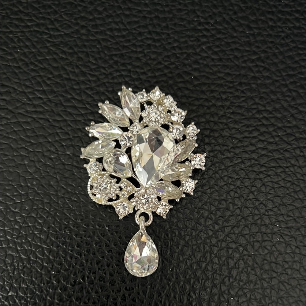 Elegant Silver Crystal Brooch